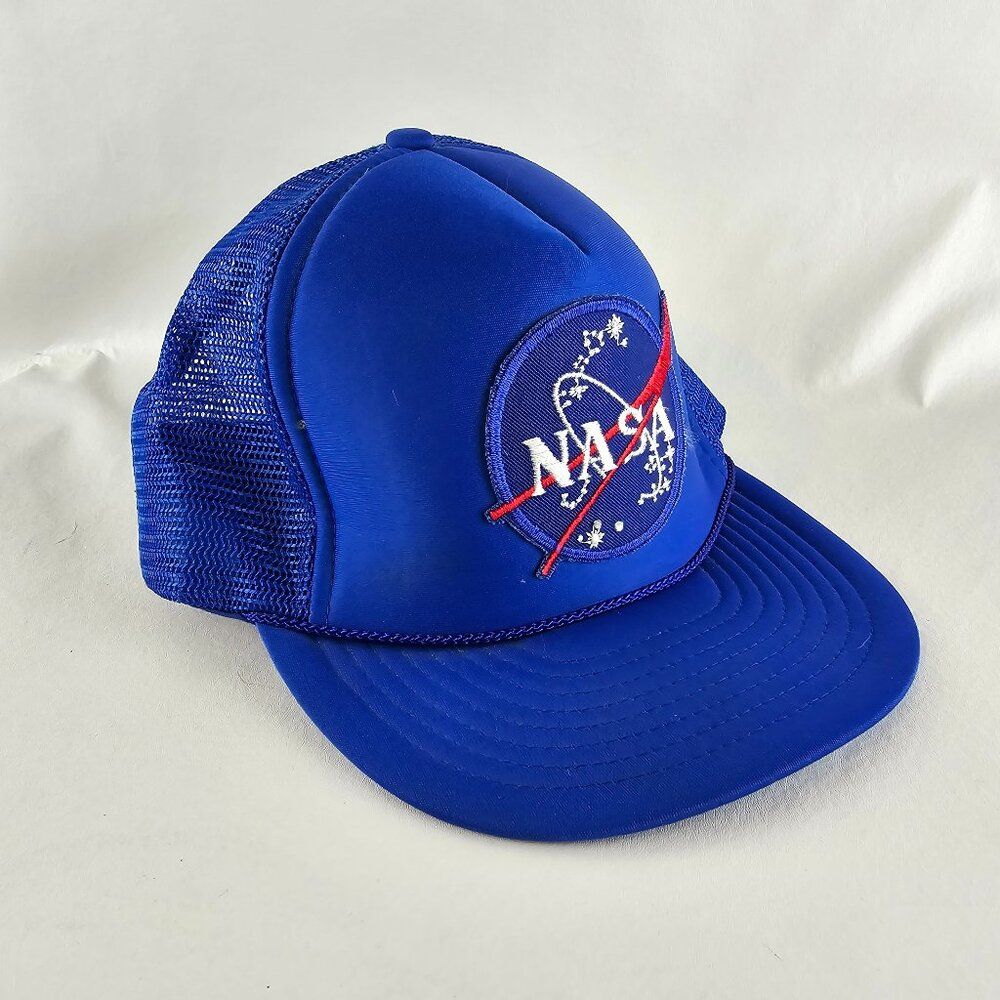 Nissin Hat Mens Adjustable Snapback Blue Nasa Trucker Mesh Back Vintage Space